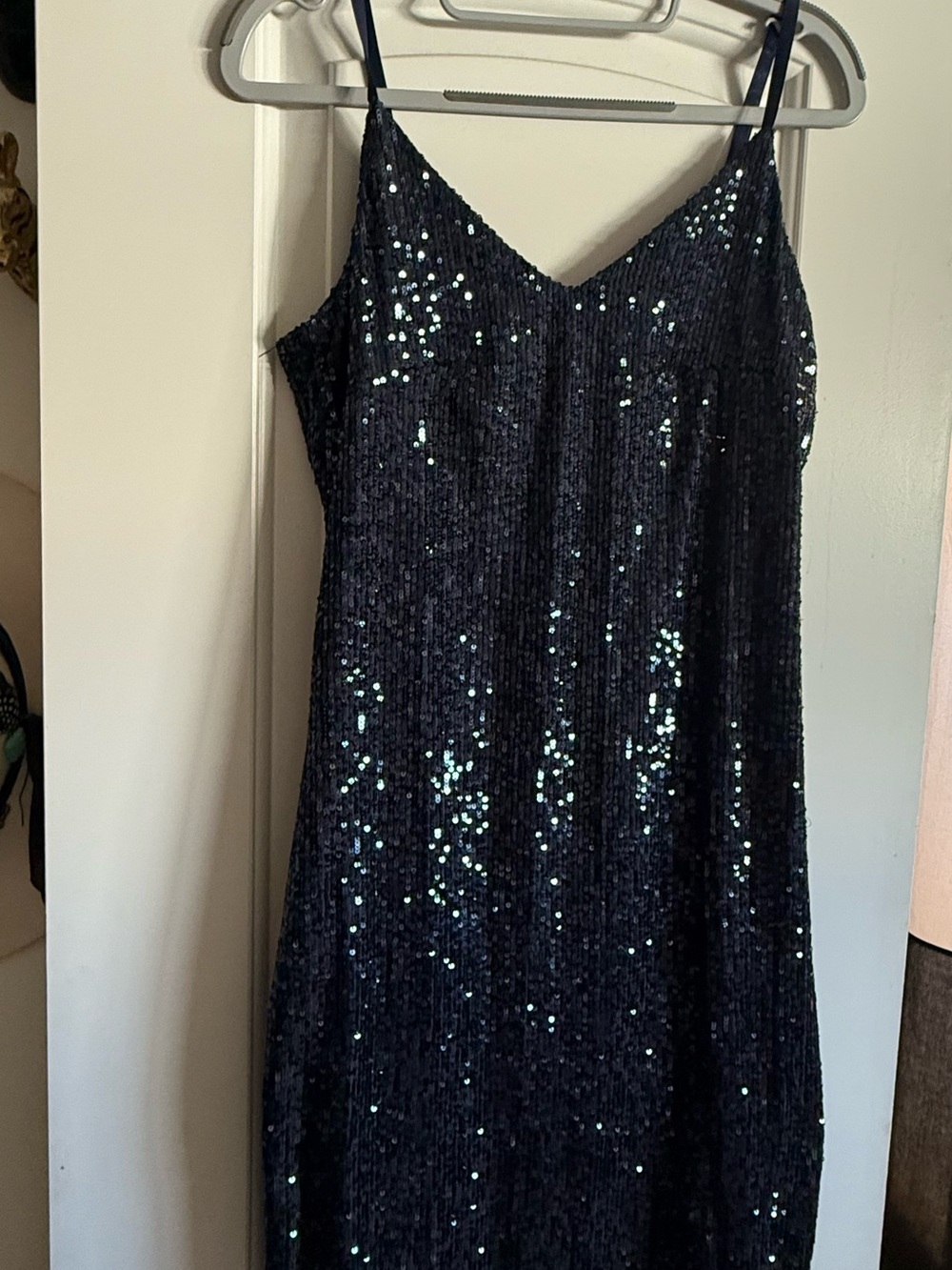 MARINA Black Sequin Slip Dress